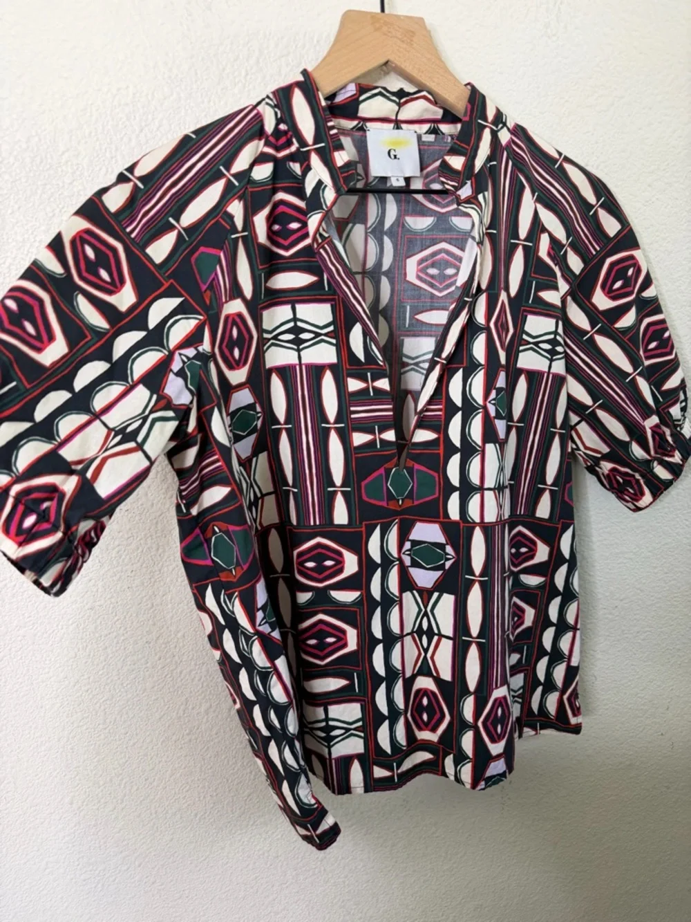 G. Label by Goop Puff Sleeve Printed Popover Shirt Womens Size 6 - Picture 3 of 7
